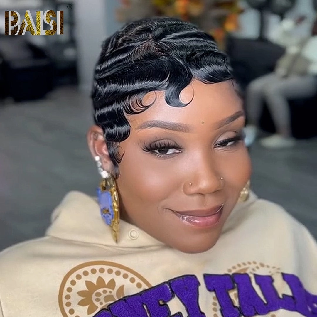 BAISI Short Finger Ocean Wave Wig