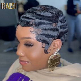 BAISI Short Finger Ocean Wave Wig