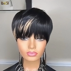 BAISI Short Layered Pixie Cut With Blonde Wig