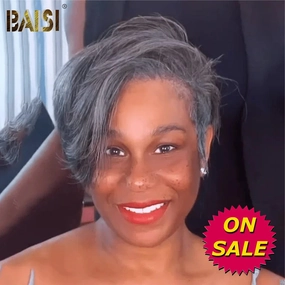 BAISI Short Side Part Grey Pixie Lace Wig