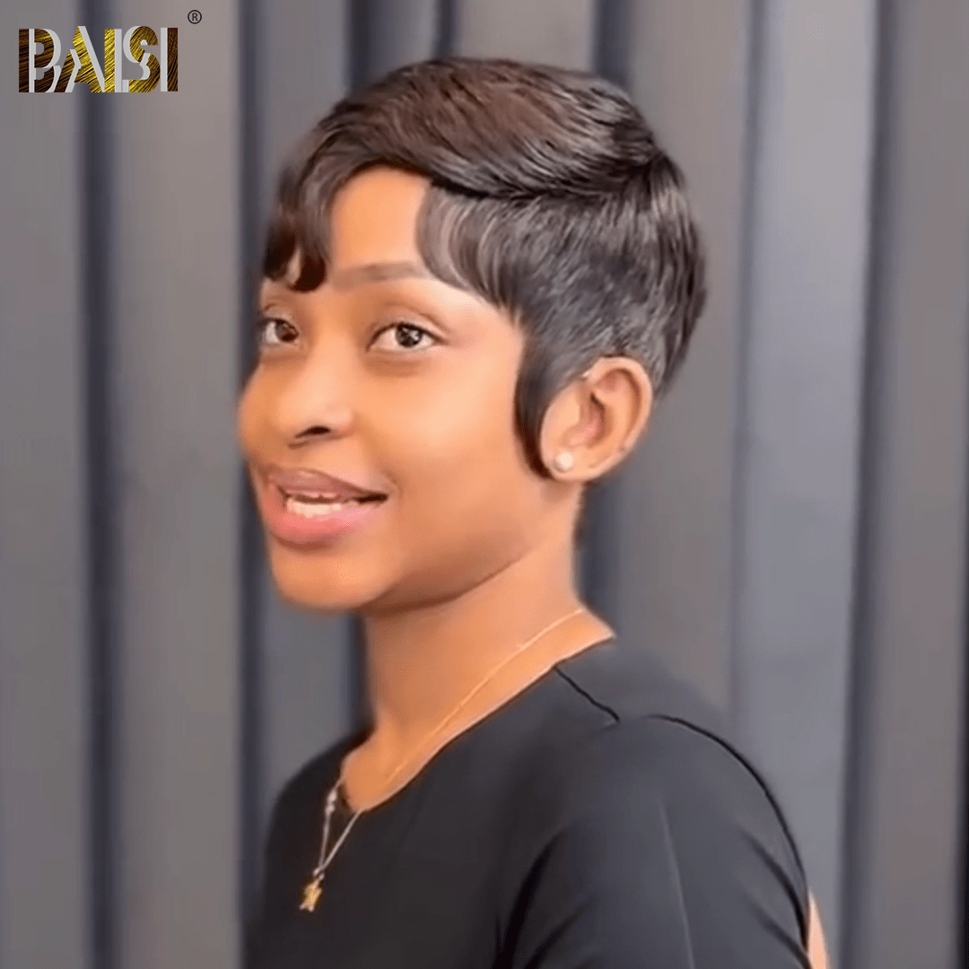 BAISI Side Part Cool Style Short Pixie Straight Wig