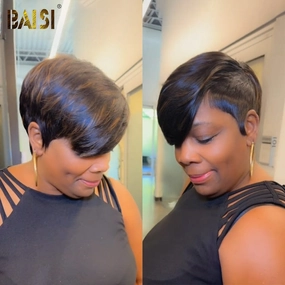 BAISI Side Part Short Cut Highlight Wig