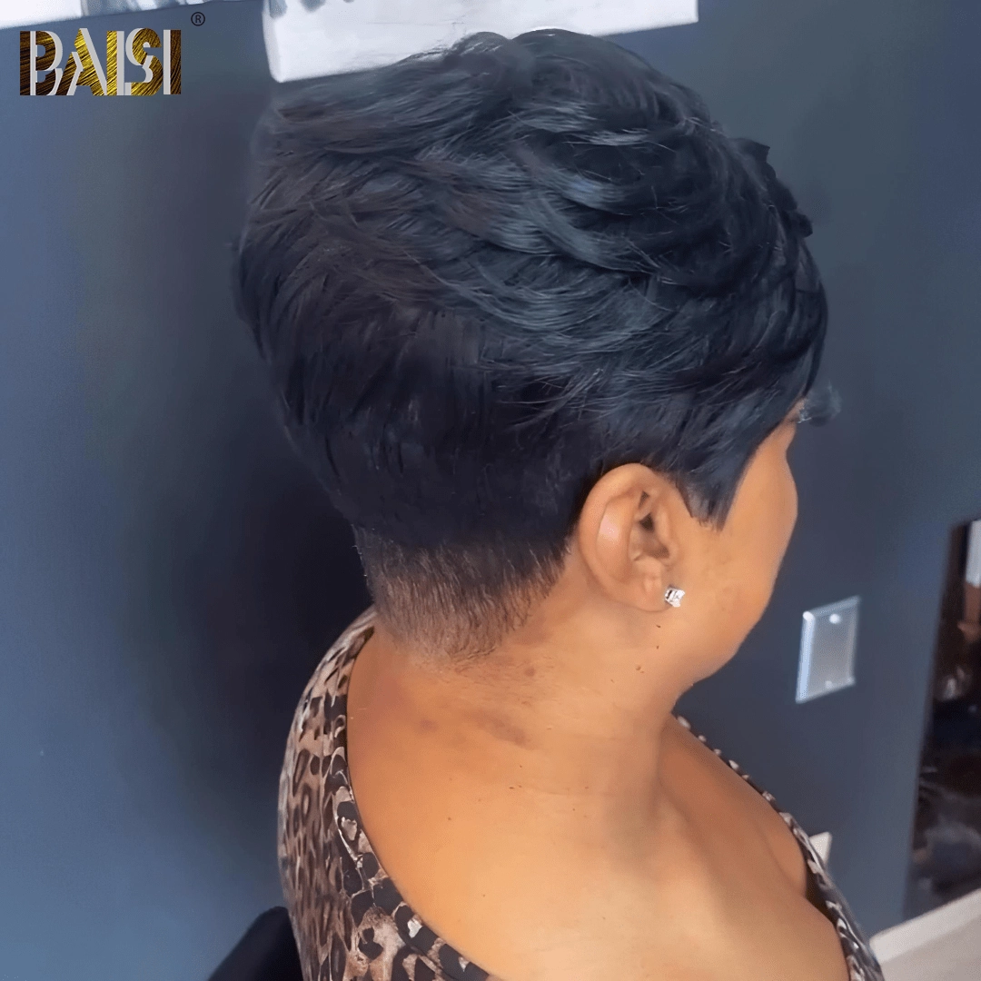 BAISI Side Part Short Cut Pixie Straight Wig