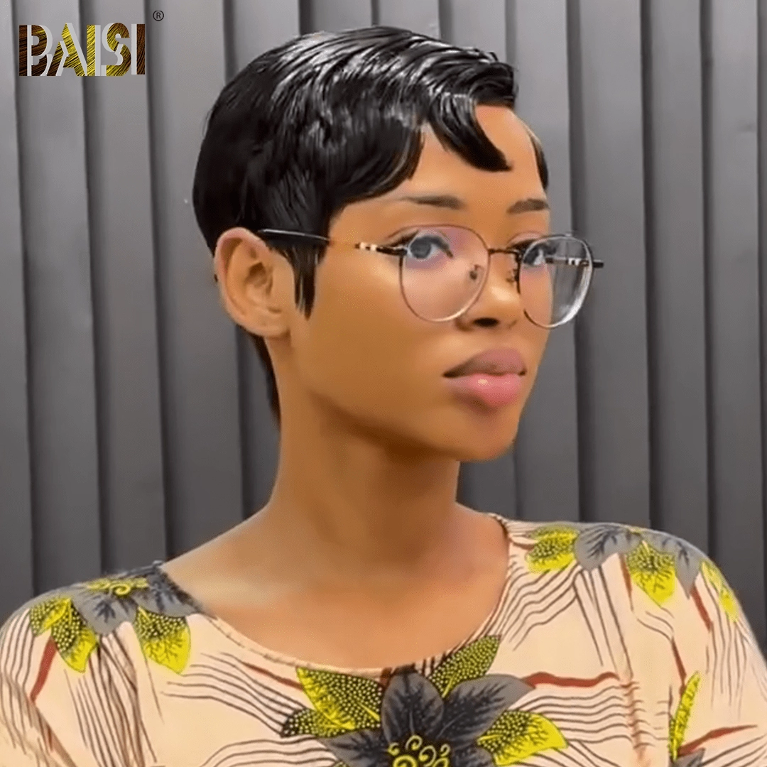 BAISI Side Part Short Pixie Straight Wig