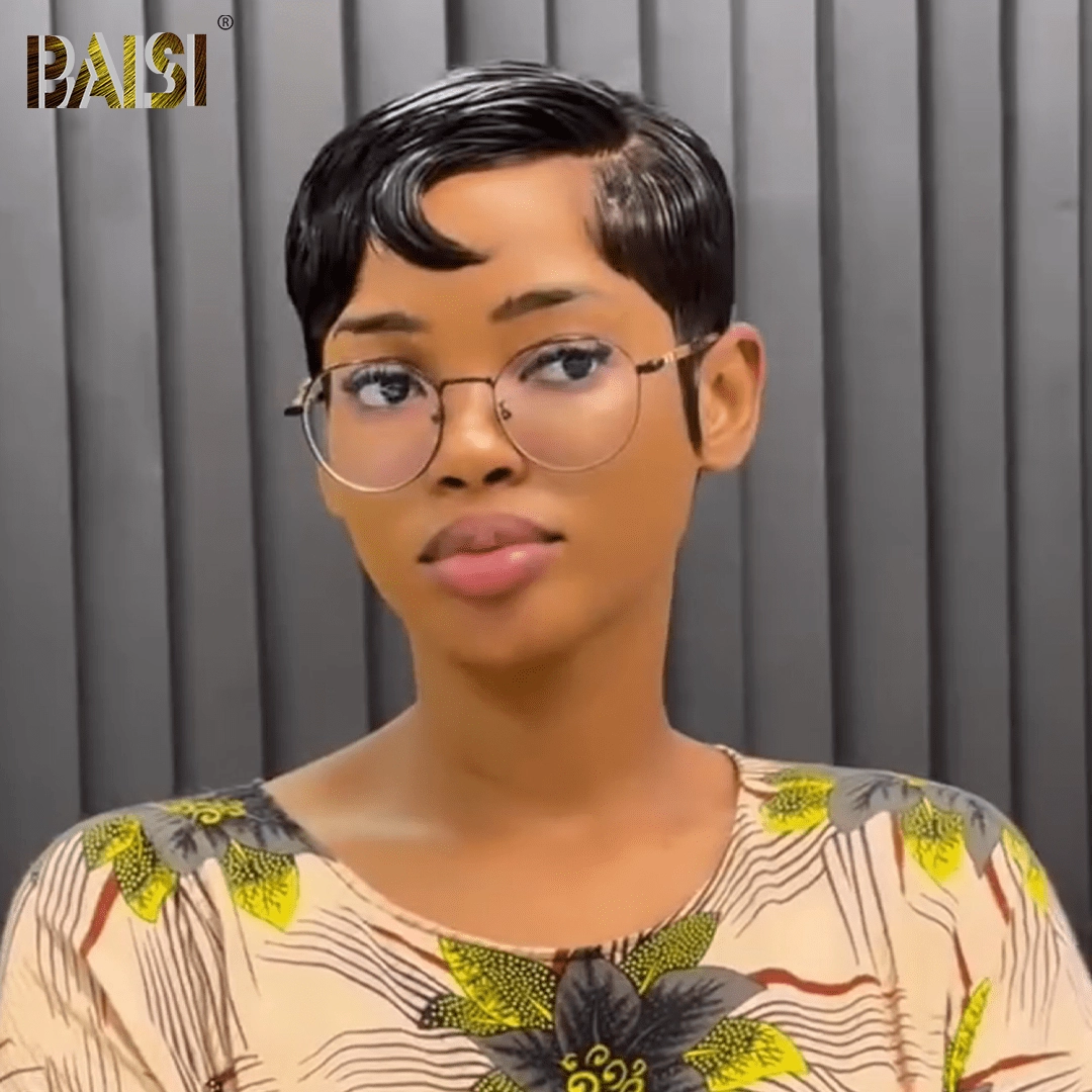 BAISI Side Part Short Pixie Straight Wig