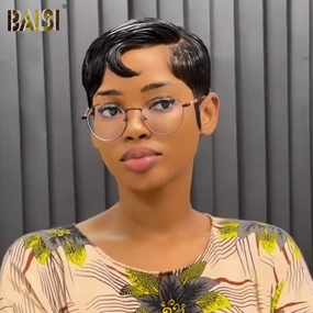 BAISI Side Part Short Pixie Straight Wig