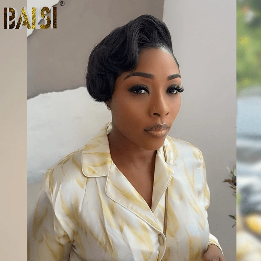 BAISI Silk Kinky Pixie Short Wig