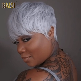 BAISI Silver Sexy Light Machine Made Wig