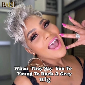 BAISI Sliver Grey Full Lace Pixie Wig