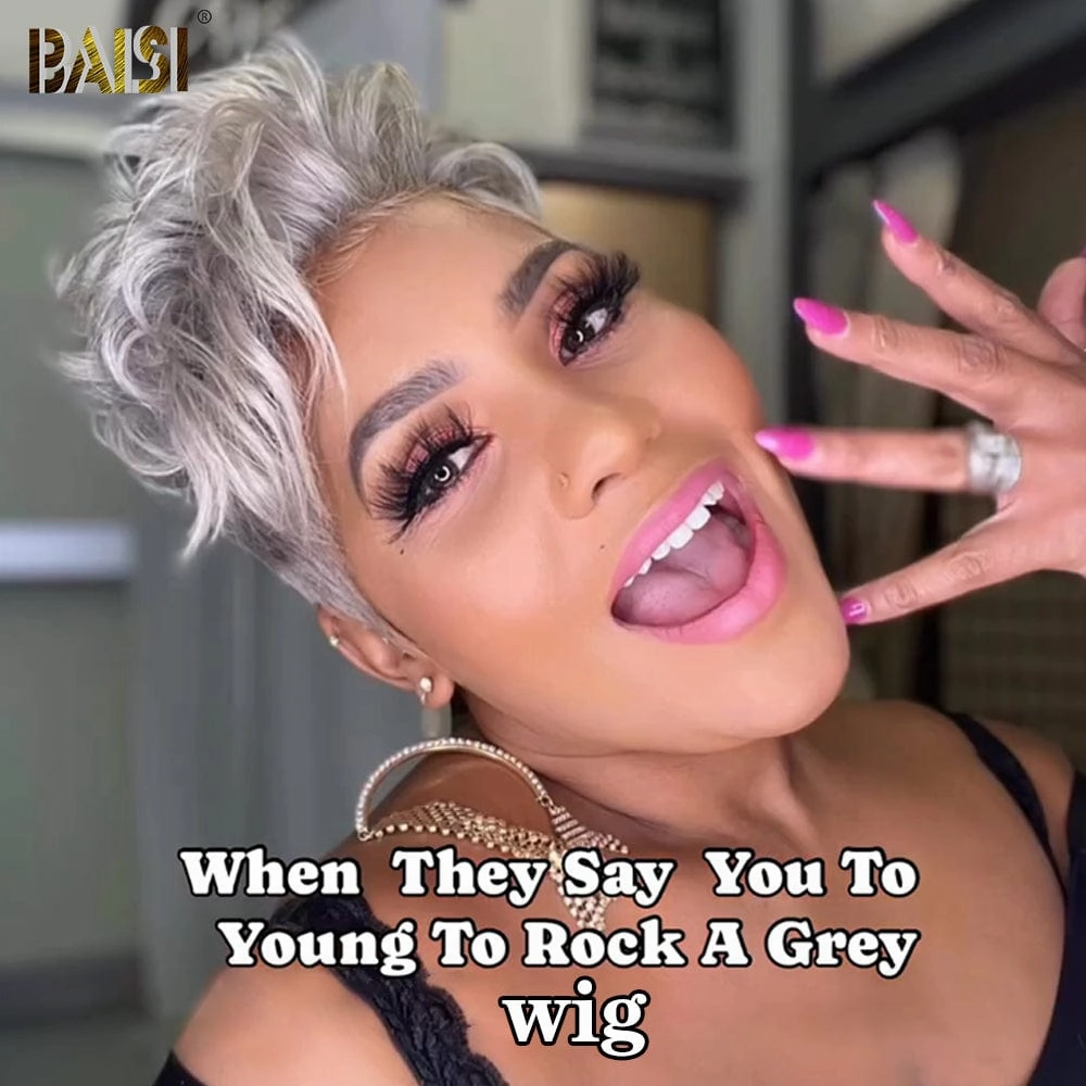 BAISI Sliver Grey Full Lace Pixie Wig