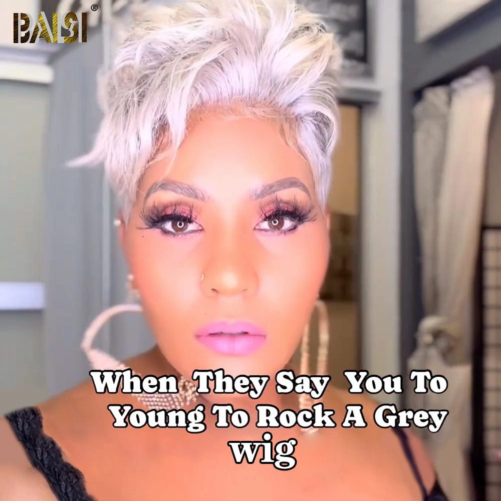 BAISI Sliver Grey Full Lace Pixie Wig