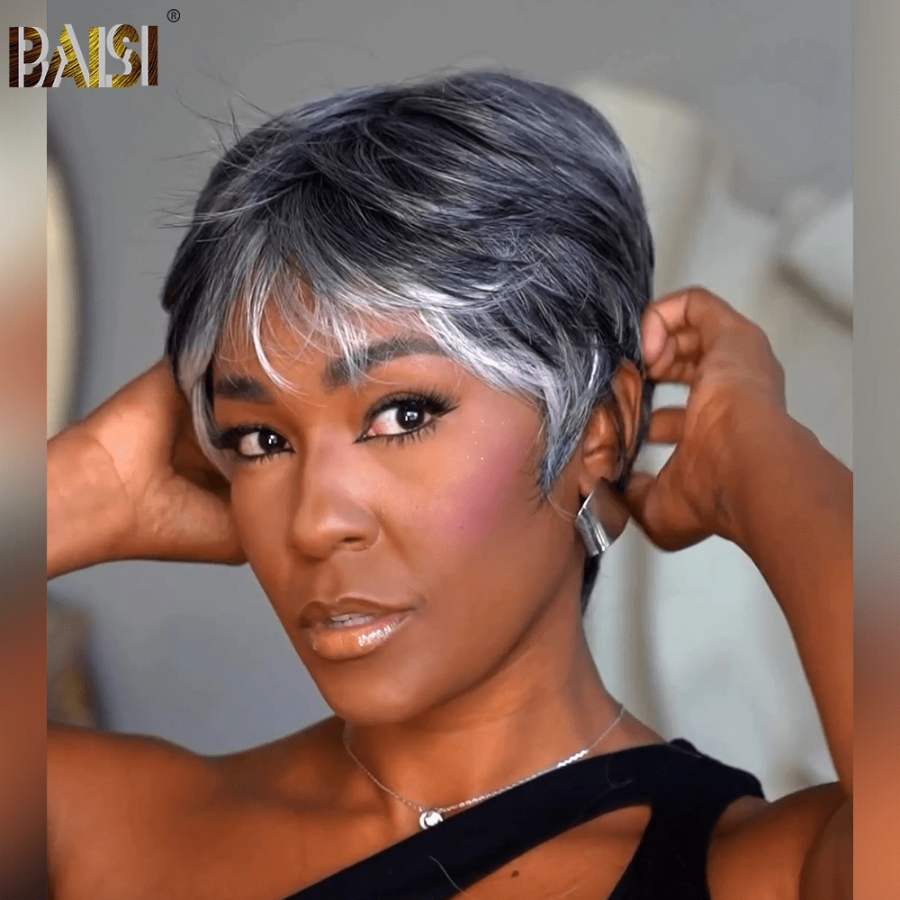 BAISI Sliver Grey Machine Made Wig