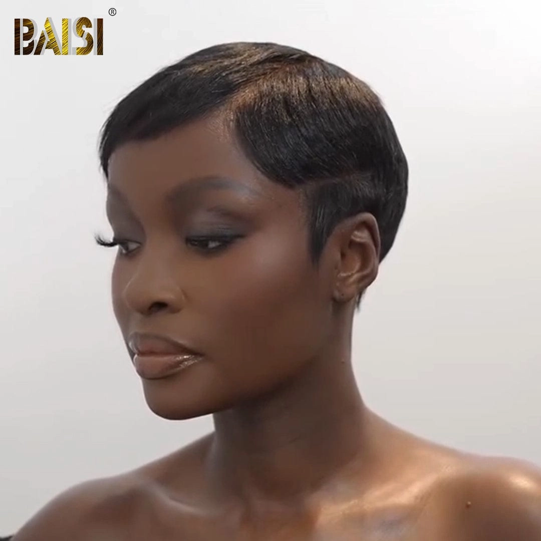 BAISI Super Short Light SIde Part Full Lace Straight Wig