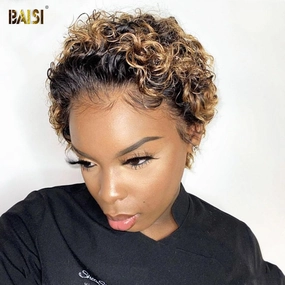 BAISI Virgir Human Hair Curly Hair Short Cut Wig