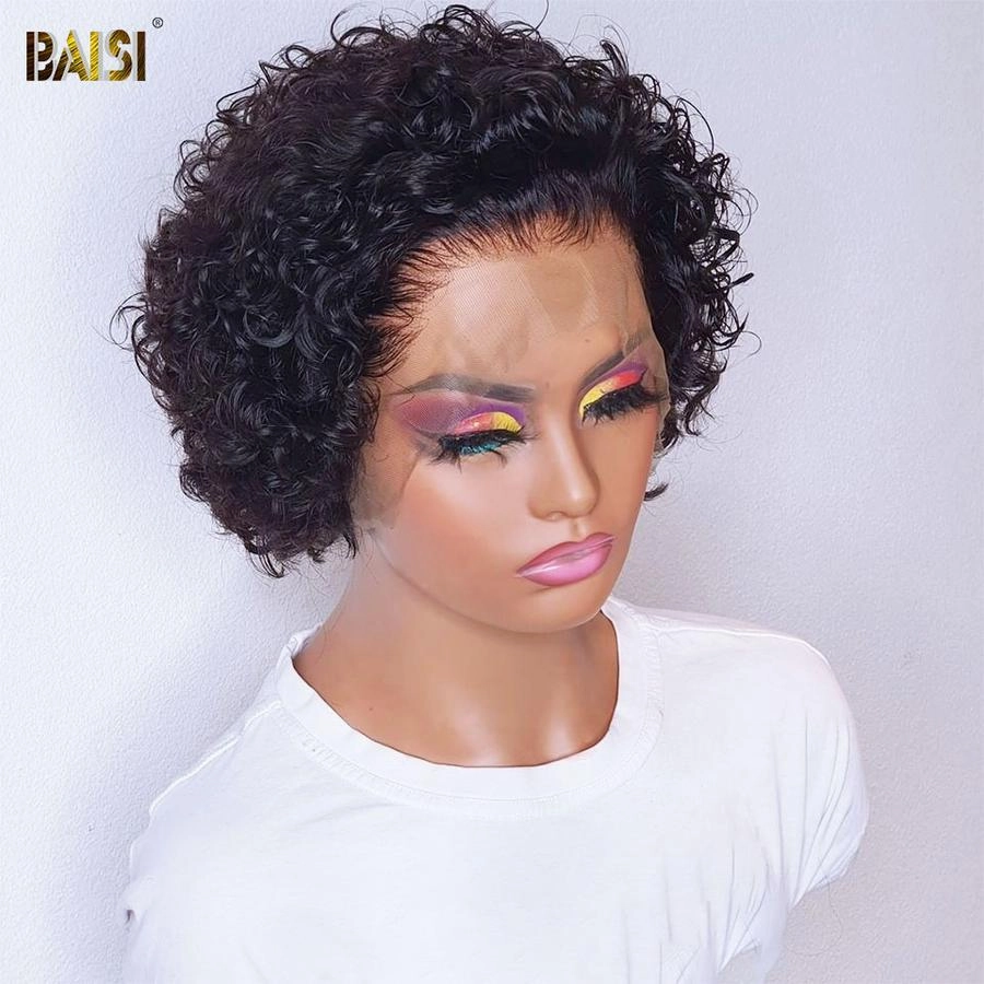 BAISI Virgir Human Hair Curly Hair Short Cut Wig