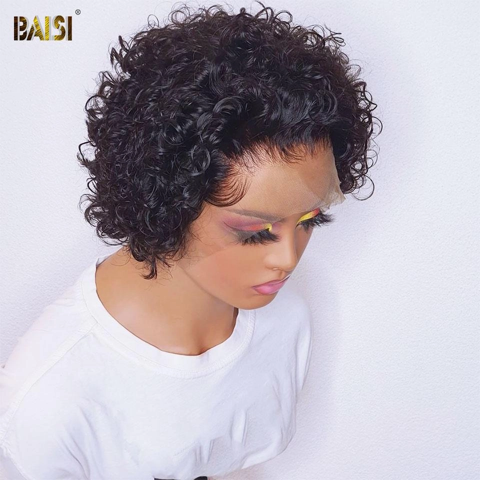 BAISI Virgir Human Hair Curly Hair Short Cut Wig