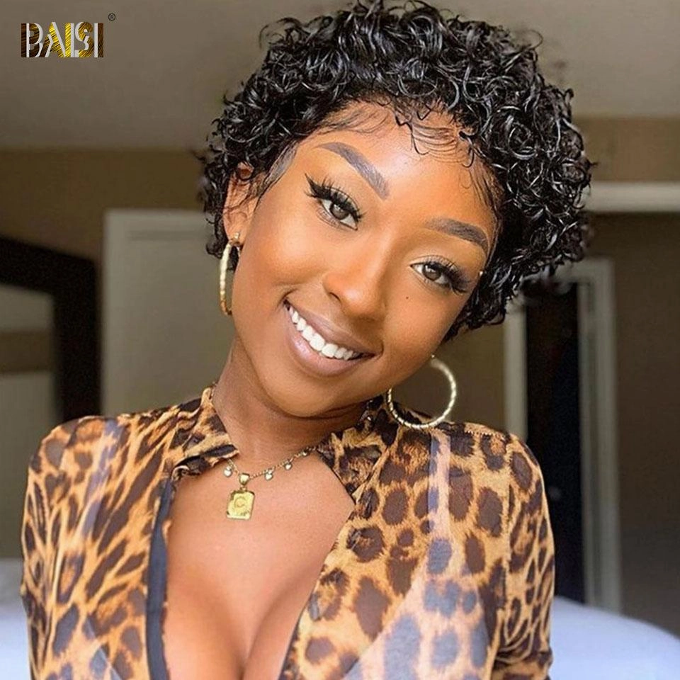 BAISI Virgir Human Hair Curly Hair Short Cut Wig