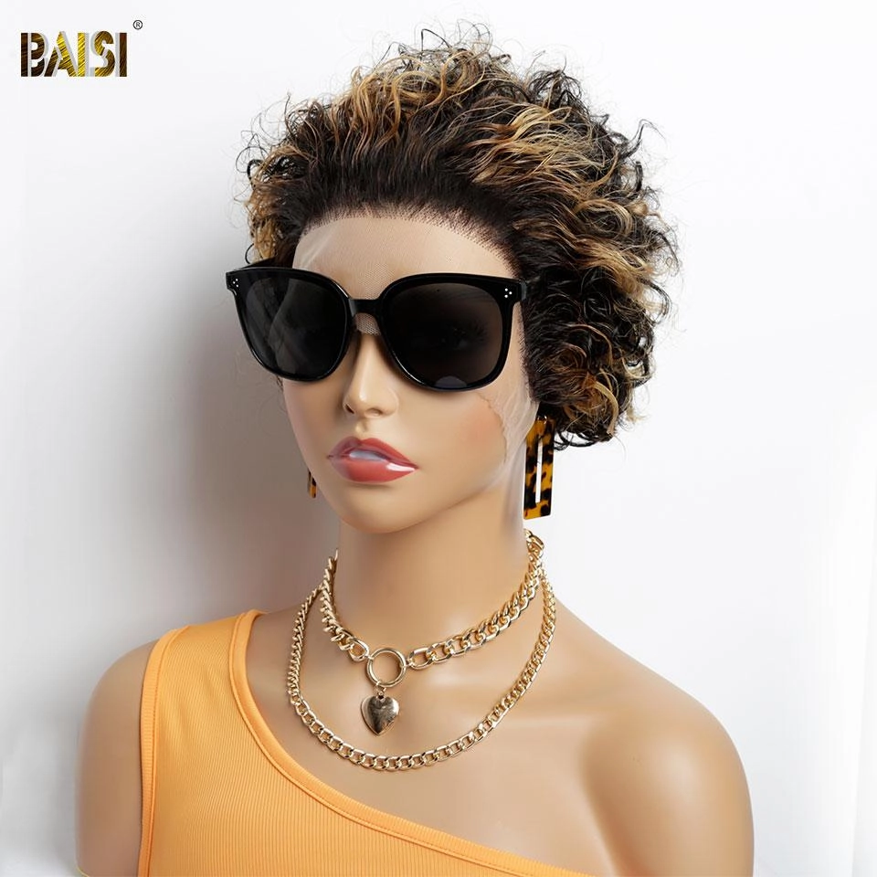 BAISI Virgir Human Hair Curly Hair Short Cut Wig