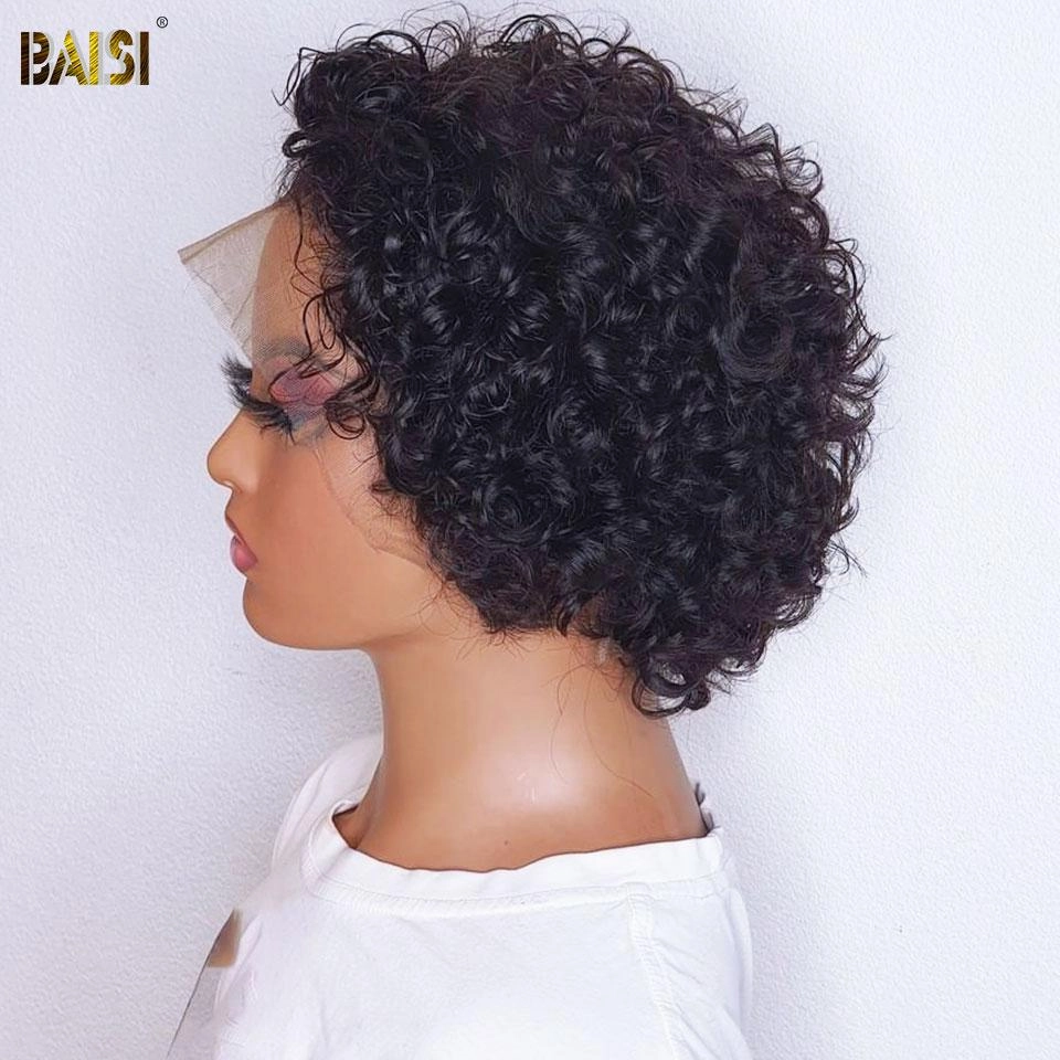 BAISI Virgir Human Hair Curly Hair Short Cut Wig