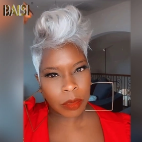 BAISI White Machine Made Short Cut Wig