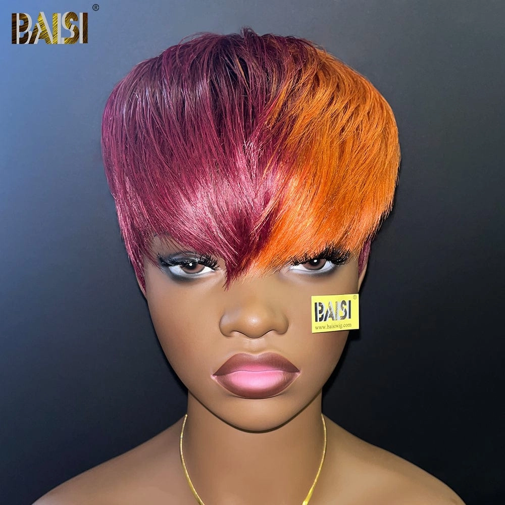 BAISI Wine With Ginger Short Cut Wig