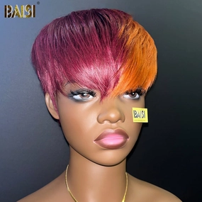 BAISI Wine With Ginger Short Cut Wig