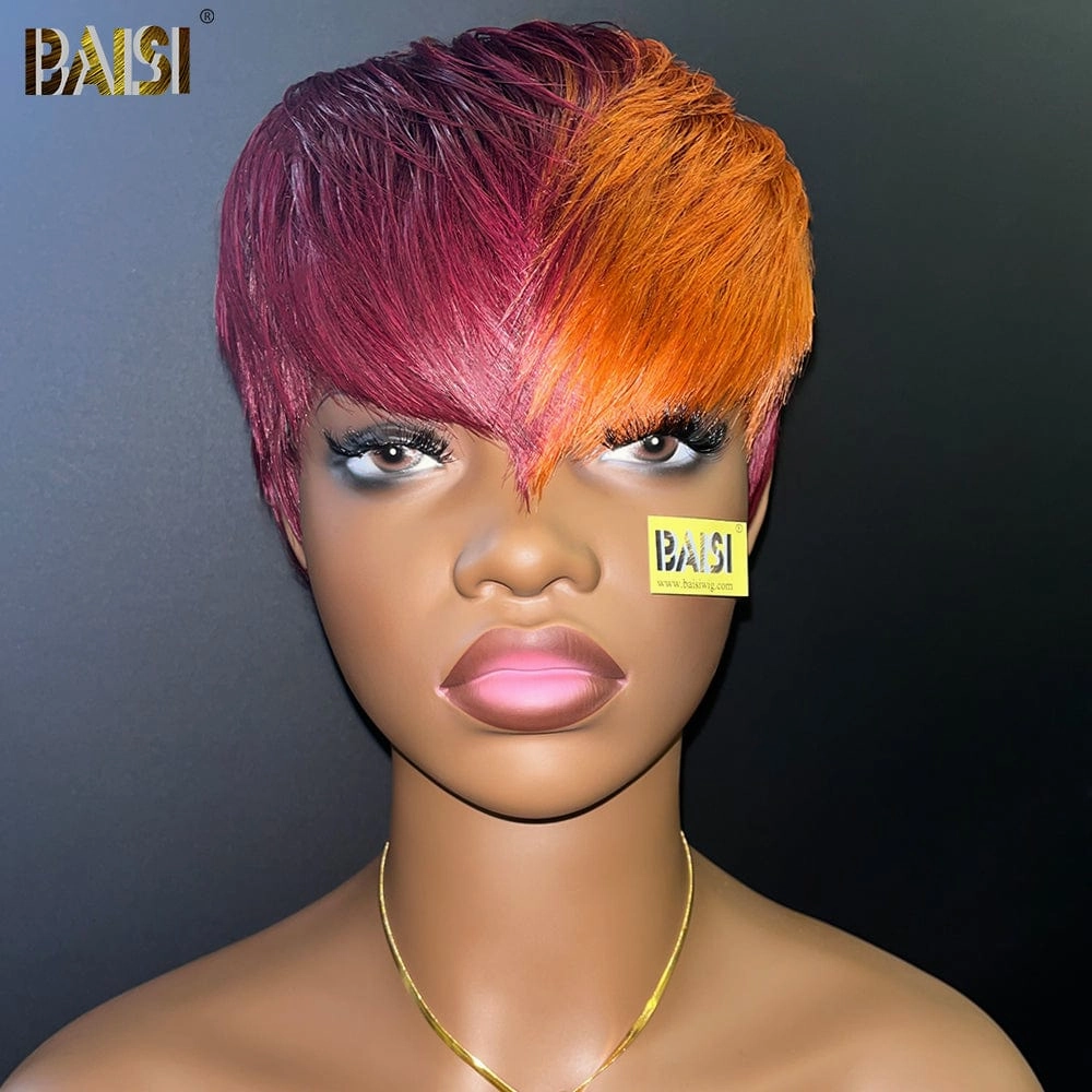 BAISI Wine With Ginger Short Cut Wig