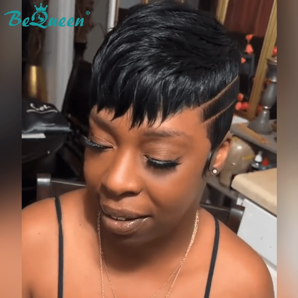 Bequeen 1B Short Pixie Cut Fashion Lace Wig