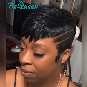 Bequeen 1B Short Pixie Cut Fashion Lace Wig