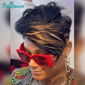 Bequeen 27# Hihglight Side Part Pixie Wig