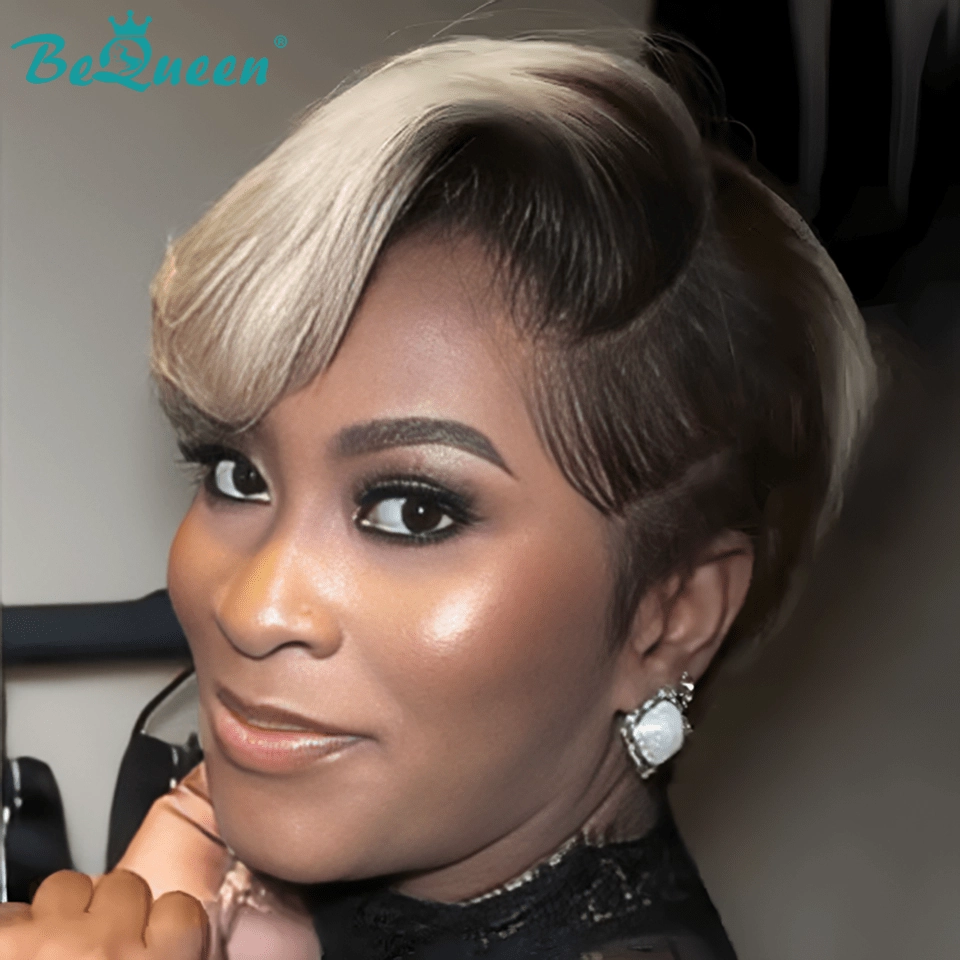 Bequeen Ash Blonde Side-Swept Pixie Lace Wig