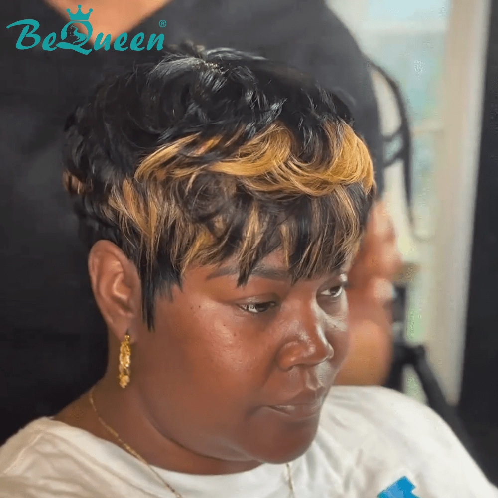 Bequeen Black Mix Orange Machine Made Short Pixie Wig