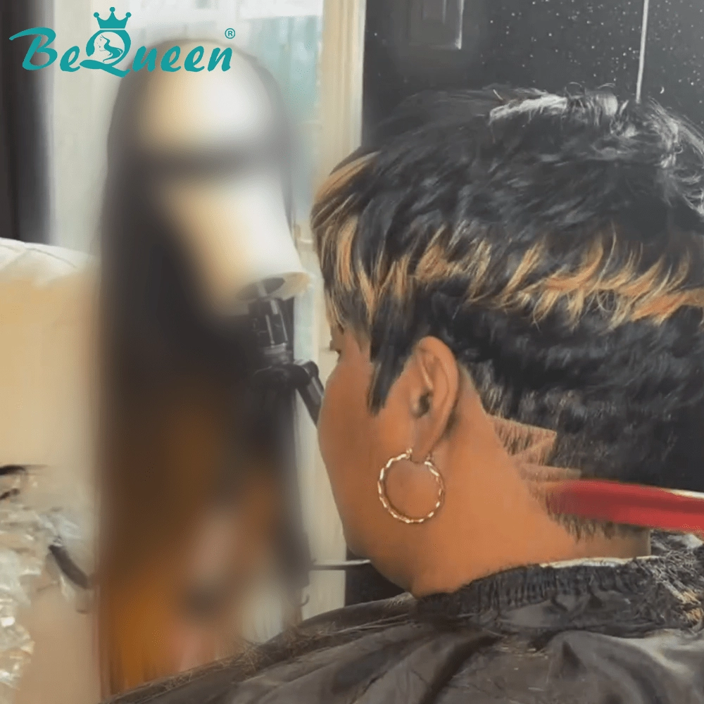 Bequeen Black Mix Orange Machine Made Short Pixie Wig