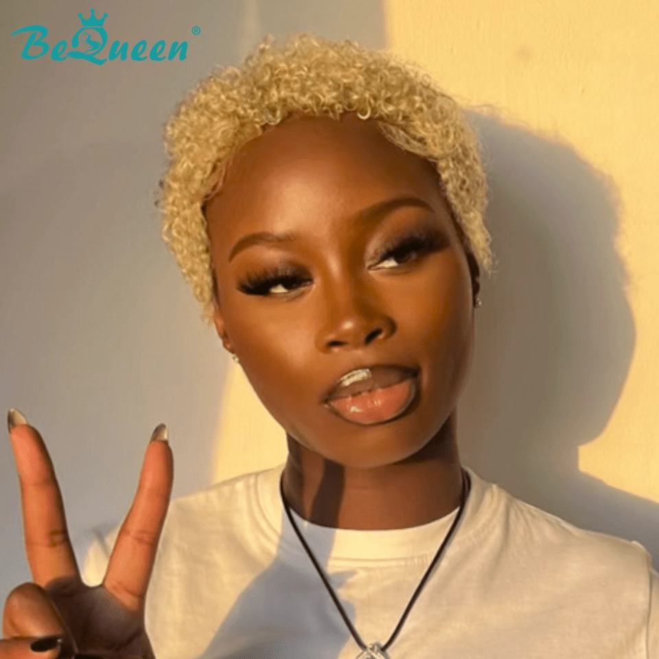Bequeen Blonde Short Curl Lace Pixie Cut Wig