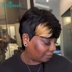 Bequeen Blonde Streak Elegance Machine Made Pixie Wig