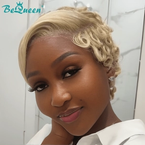 Bequeen Blonde Vintage Wave PixieSide-Swept Pixie Lace Wig
