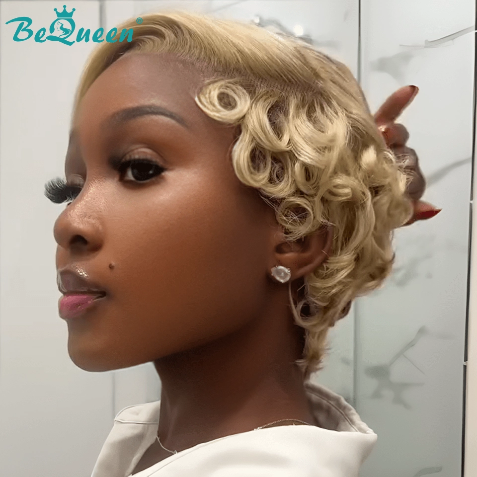Bequeen Blonde Vintage Wave PixieSide-Swept Pixie Lace Wig