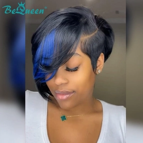 Bequeen Blue Color Short Cut Pixie Wig