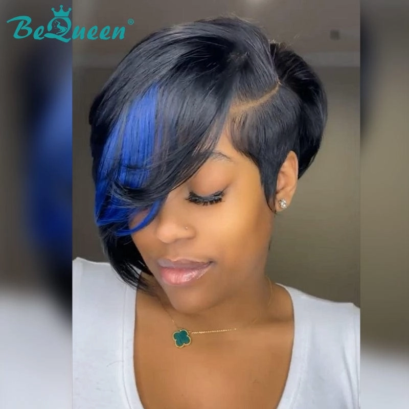 Bequeen Blue Color Short Cut Pixie Wig