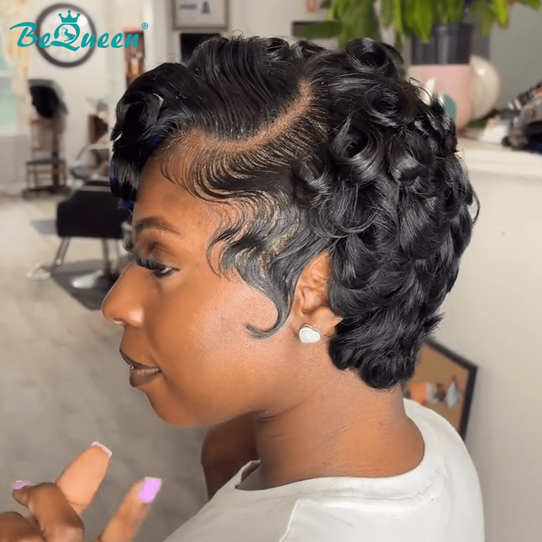Bequeen Bold Blue Accent Pixie Cut Made Pixie Wig