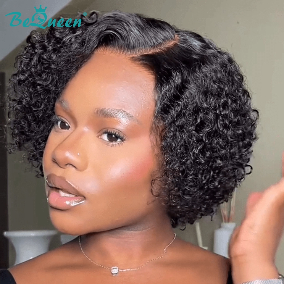 Bequeen Curly Side Part Lace Pixie Wig