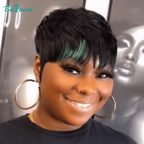 Bequeen Green Part Machine Made Short Pixie Wig