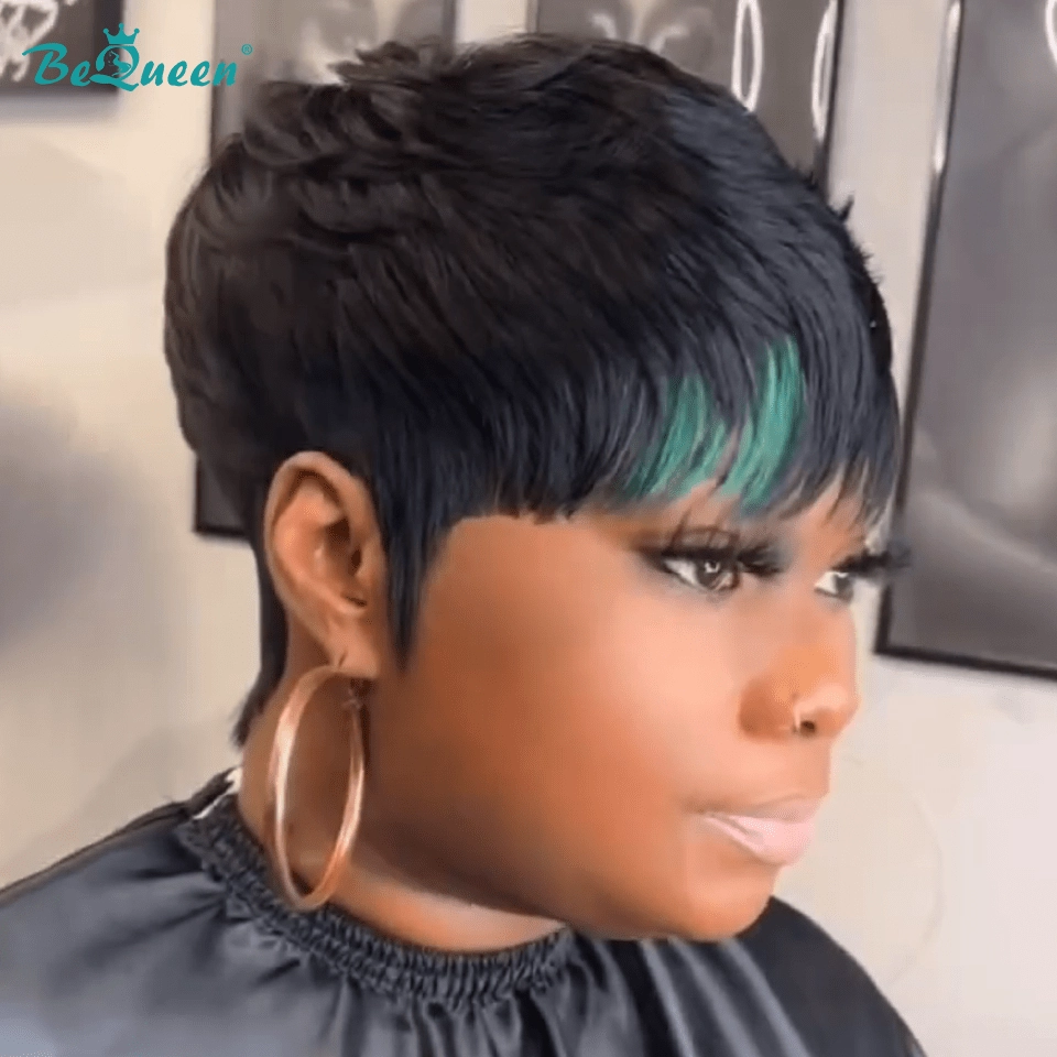 Bequeen Green Part Machine Made Short Pixie Wig