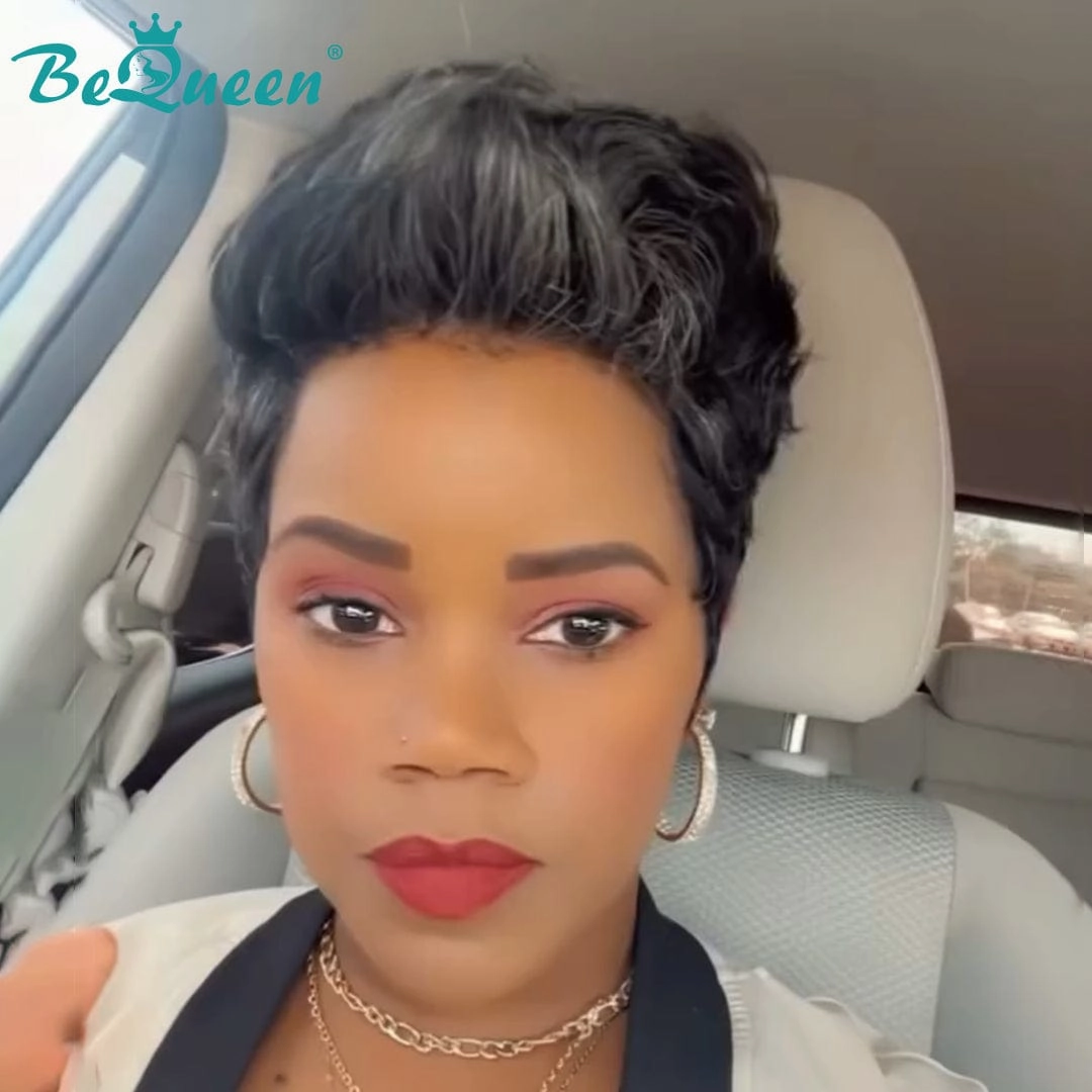 Bequeen Hightlight Grey Pixie Wig