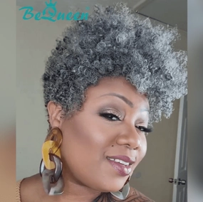 Bequeen Kinky Curly Grey Pixie Wig