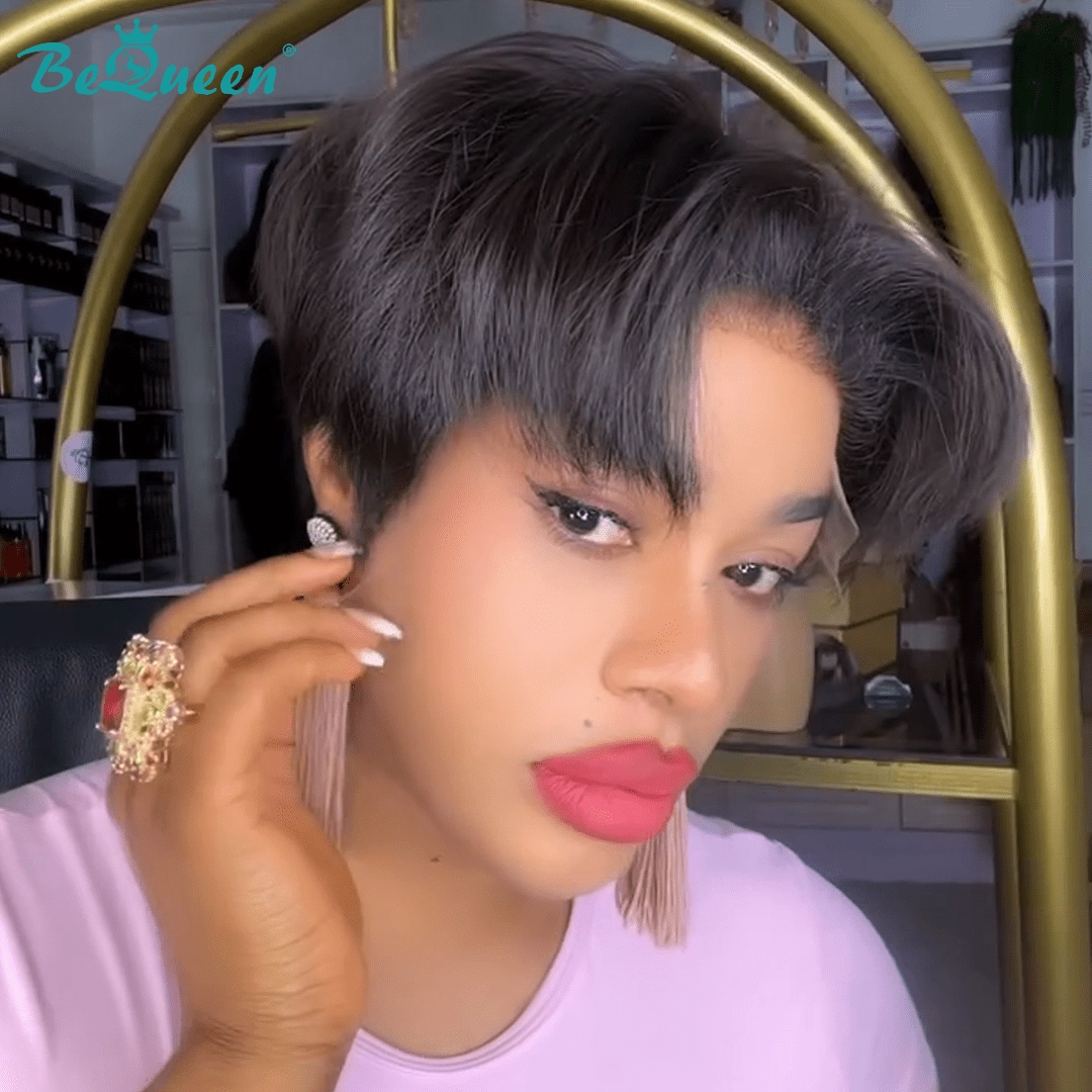 Bequeen Lace Frontal Middle Part Pixie Wig