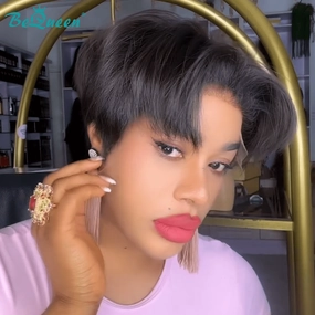 Bequeen Lace Frontal Middle Part Pixie Wig