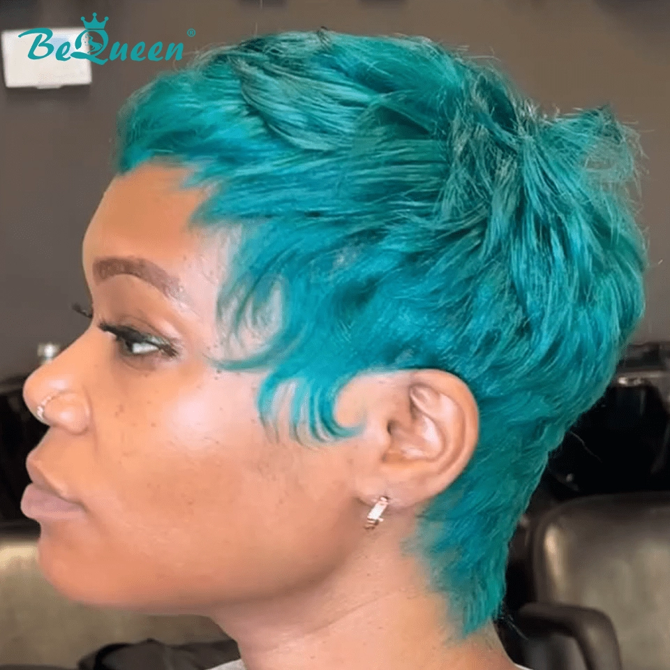 Bequeen Light Blue Pixie Machine Made Wig