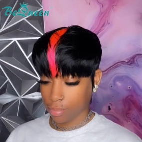 Bequeen Middle Pink Machine Made Short Pixie Wig