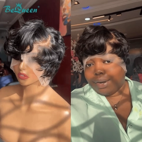 Bequeen Natrual Black Short Fashion Pixie Style Wig